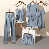 5PCS Lady Pajamas Set Gray - B XL