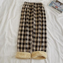 Fleece Cashmere Plaid Wide-Leg Casual Pants Brown Plaid Plaid, Brushed Average Size