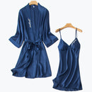 Satin chiffon strap nightgown Navy blue