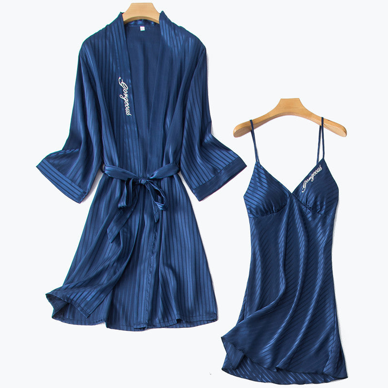 Satin chiffon strap nightgown Navy blue