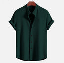 Short Sleeve Loose Shirt Top Summer Mens Clothing Dark Green