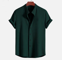 Short Sleeve Loose Shirt Top Summer Mens Clothing Dark Green