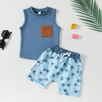 Baby Clothing Sleeveless Vest Shorts 2 Piece Set Sky Blue