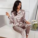 Spring women Silk Pyjamas set F Khaki M