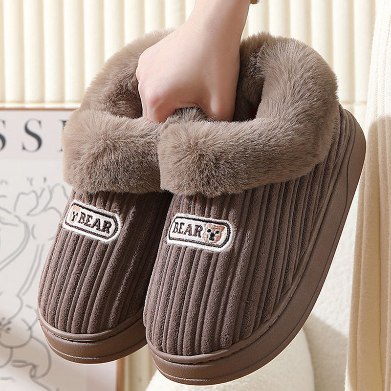 Warm House Slippers Covered Heel Cotton Shoes Indoor Thick-soled Non-slip Fluffy Slippers