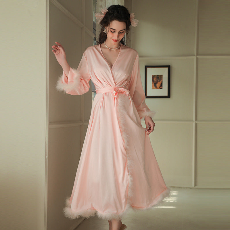 Women's Feather Satin Long Robe