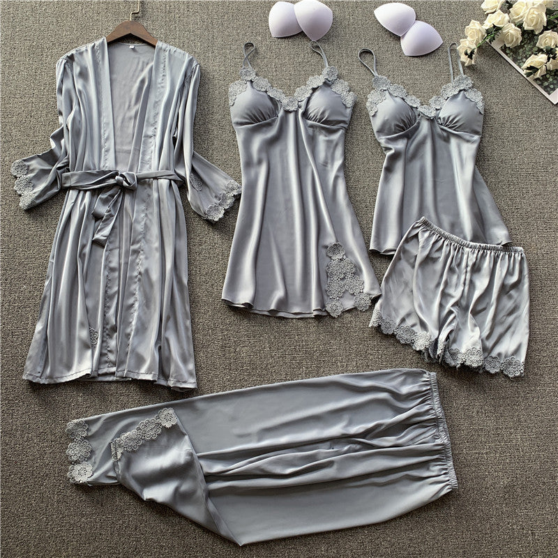 Five - piece pyjamas with breast pad Grey blue