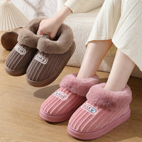 Warm House Slippers Covered Heel Cotton Shoes Indoor Thick-soled Non-slip Fluffy Slippers