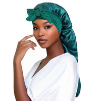 Women Bonnet Satin- Long Tail Green