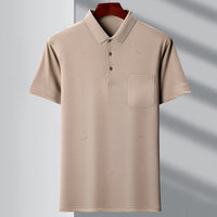 Men's Youth Polo Collar Stripes Real Pocket T-shirt Polo Shirt 1720 Khaki