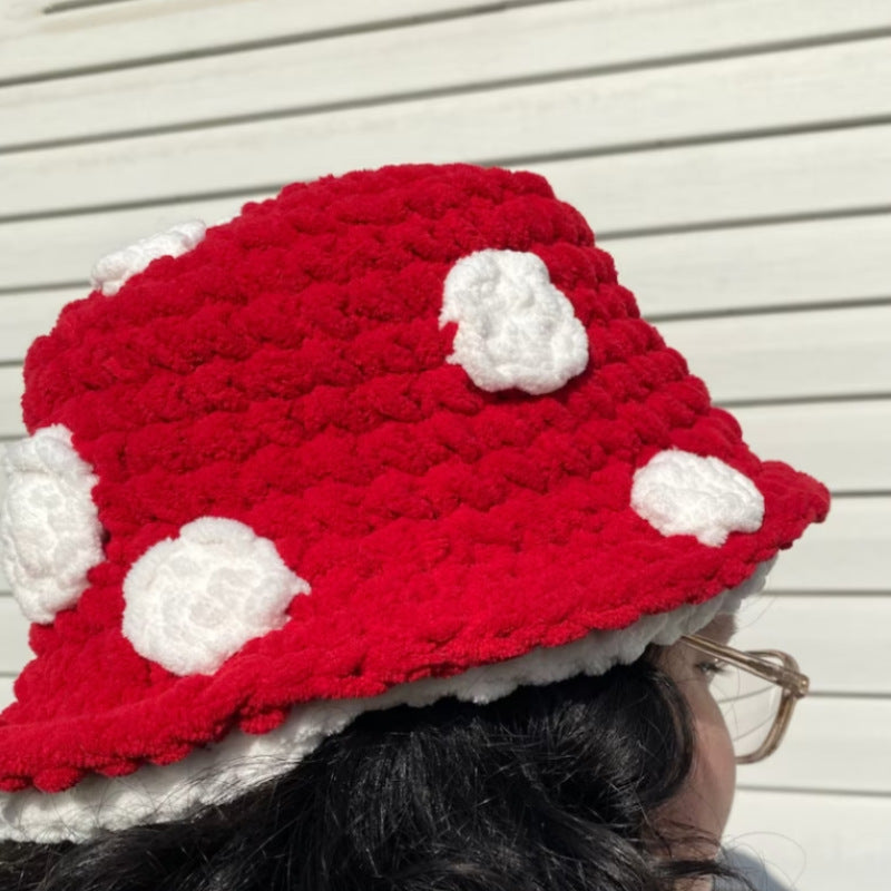 Cute Handmade Knitted Plush Mob Cap For Kids Red