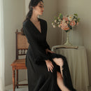 Women's Feather Satin Long Robe Black