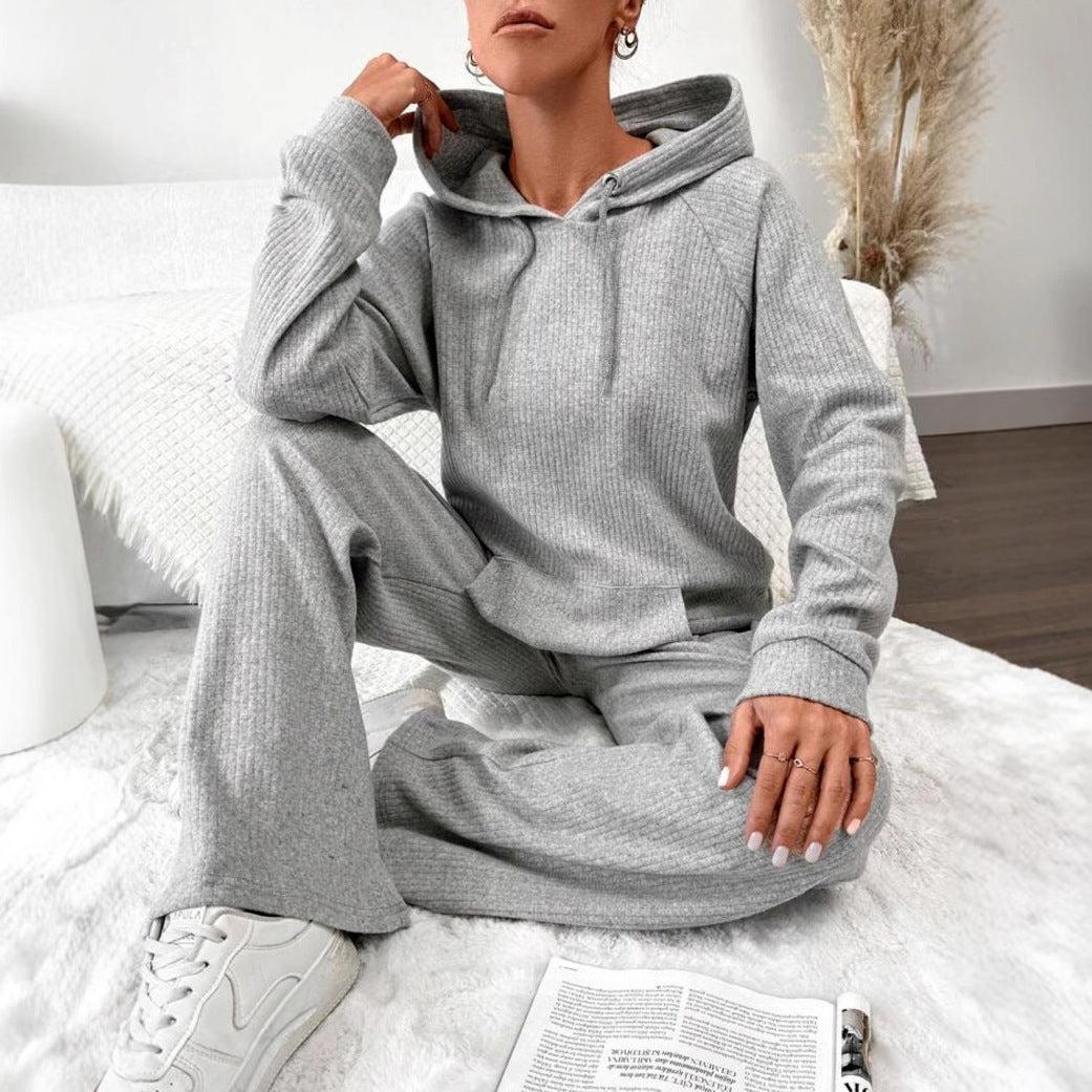 Knitted Hooded Loose Top Suit