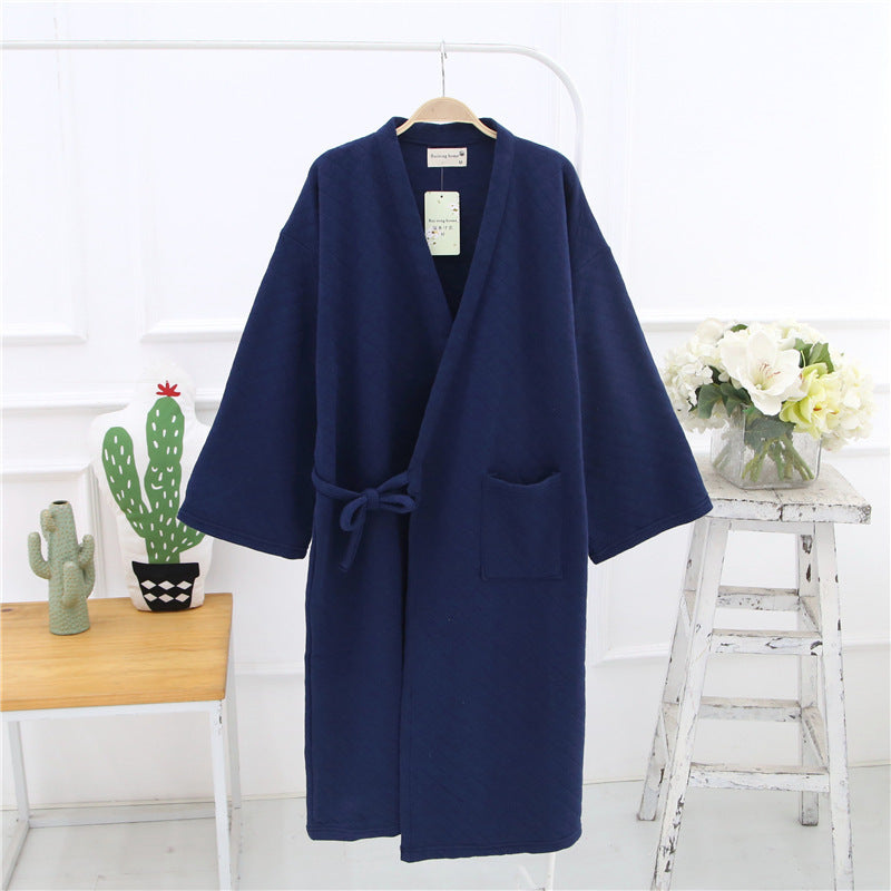 Loose Cotton Sweat-Steaming Bathrobe Navy