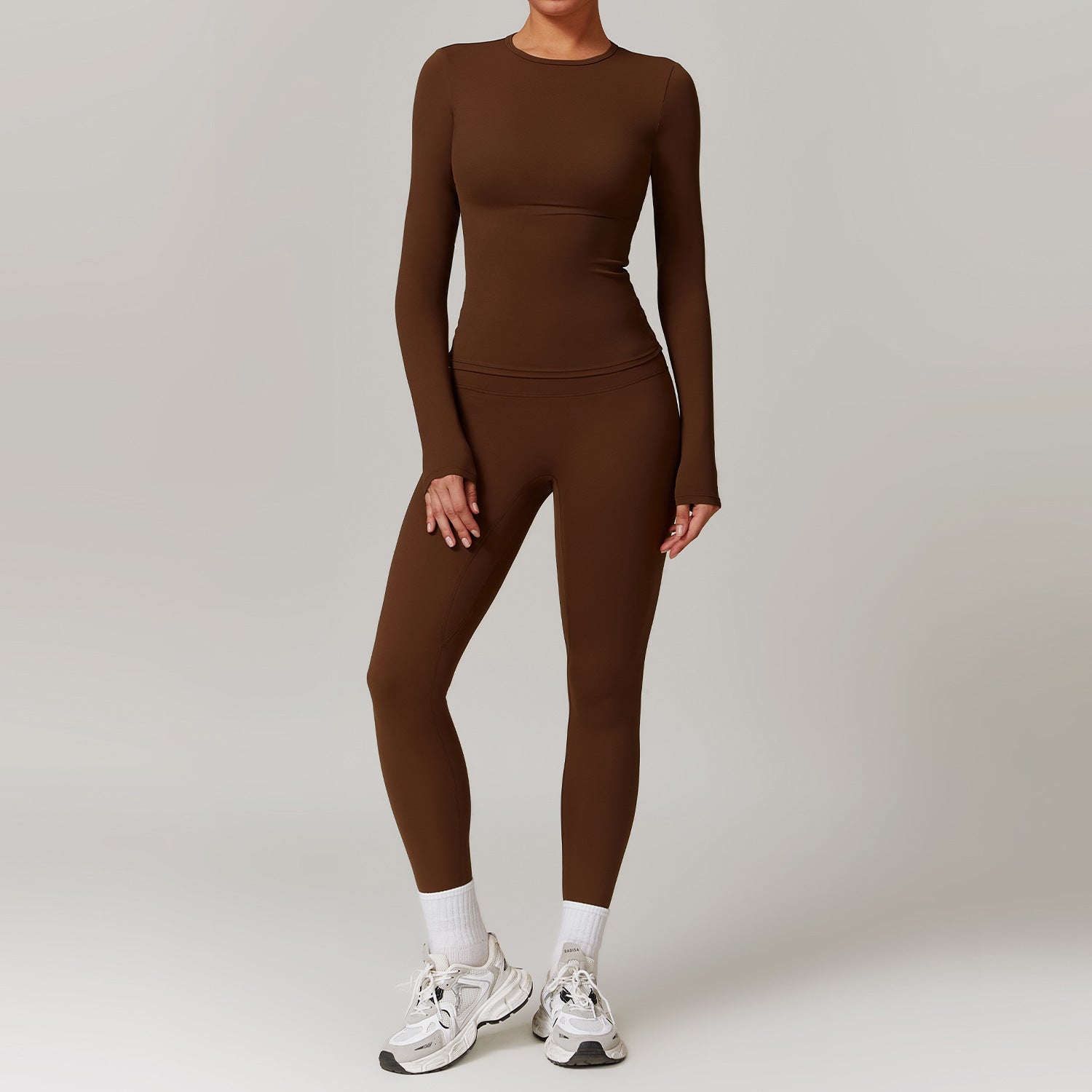 Tight-fitting Brushed Yoga Suit Chocolate Brown