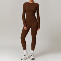 Tight-fitting Brushed Yoga Suit Chocolate Brown