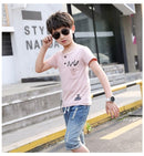 Children Clothing Summer Boys T-shirtDenim Shorts 2pcs Pink