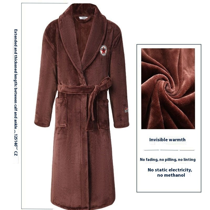 Thick Thermal Velvet Bathrobe With Thin Belt For Men Pure Brown Men