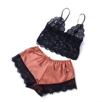 Satin underwear bra shorts set Gold