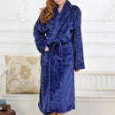 Coral Fleece Long Robe Kimono Gown Navy Blue XL