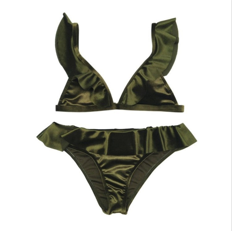 Women Ice Velvet Ruffle Bikini Sets Band