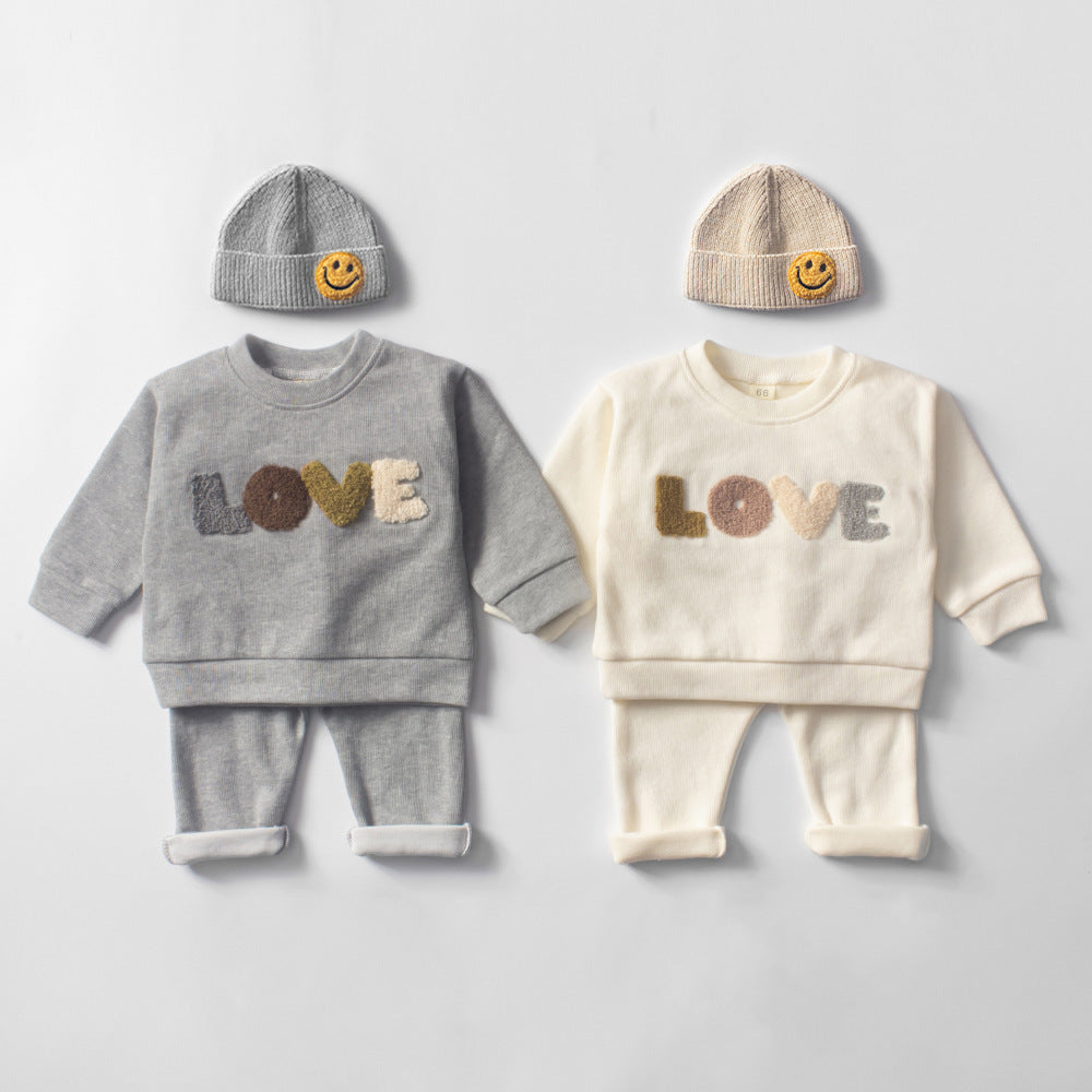 Two-Piece Wool Sweater Suit With LOVE Towel Embroidery For Children