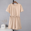 Cotton Sets Women Casual Two Pieces Short Khaki