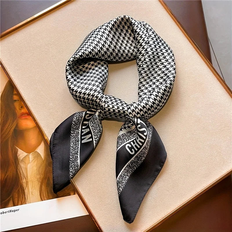 Houndstooth Printed Square Scarf black