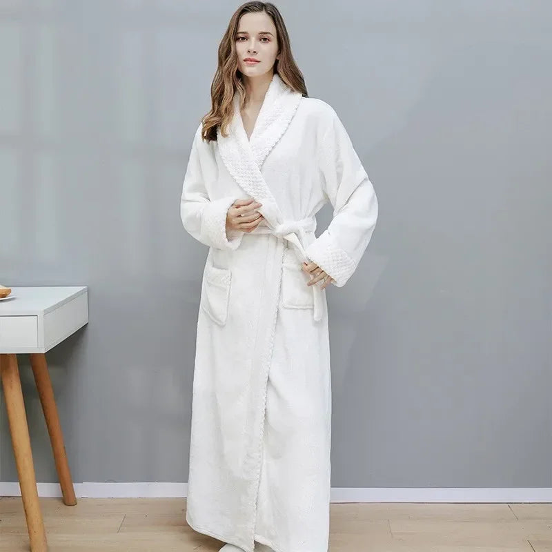 Coral Velvet Thick Couple Bathrobes White Female XL 80-100kg