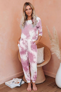 One Piece Tie Dye Print Pajamas Loungewear For Women 8858pink