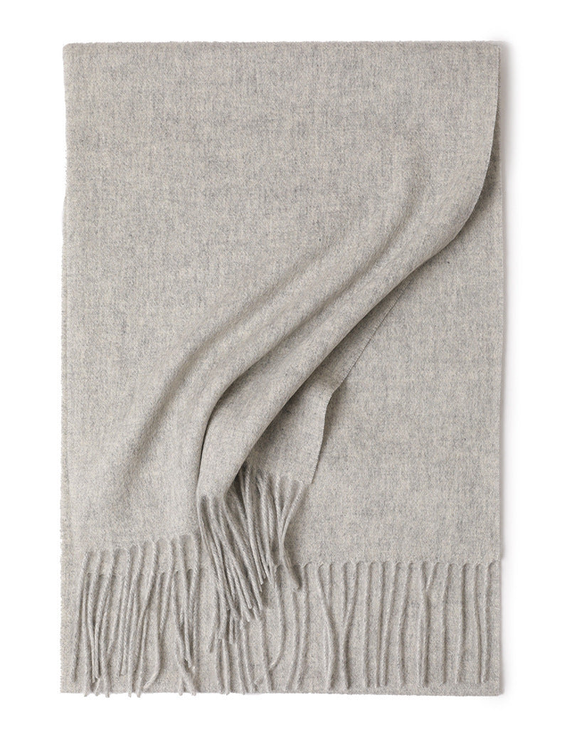 Pure Color Water Ripple Cashmere Warm Scarf Light Gray 180cm