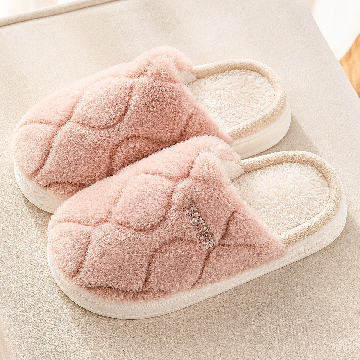 Plush Slippers For Indoor Floor Bedroom Pink