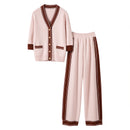 100% Cashmere Cardigan & Leg Pants Set Pink suit