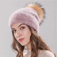 Angola Rabbit Fur Hat For Girls Wine Red M