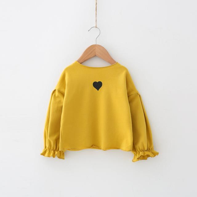 Adorable Korean-Inspired Puff-Sleeve T-shirt With Playful Love-Print Design Ginger yellow