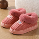 Warm House Slippers Covered Heel Cotton Shoes Indoor Thick-soled Non-slip Fluffy Slippers Wine Red