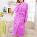 Coral Fleece Long Robe Kimono Gown Light Purple XL