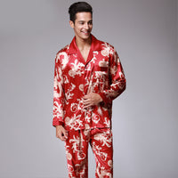 Men's Long Sleeve Pants Pajamas Set Wine red