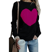 Spring and Autumn Themed Solid Color Pullover Sweater With Love Printed For Women Black Rose Red