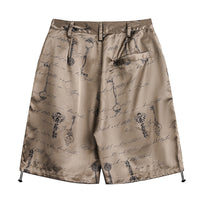 Fashion Satin Printed Loose Straight Shorts