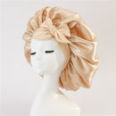 Satin Ribbon Round Bow Elastic Nightcap Gold Free Size