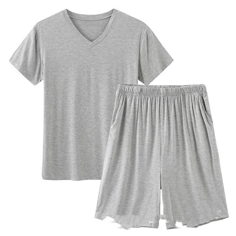 Modal Pajamas Men's Summer Shorts Light Heather Gray V Neck