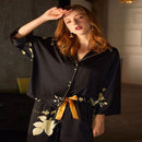 Flower rock satin pajamas 8013 2piece set