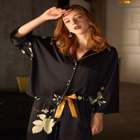 Flower rock satin pajamas 8013 2piece set