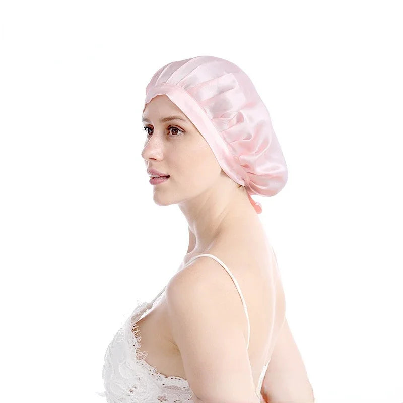 Pure Silk Hair Bonnets For Women pink free size