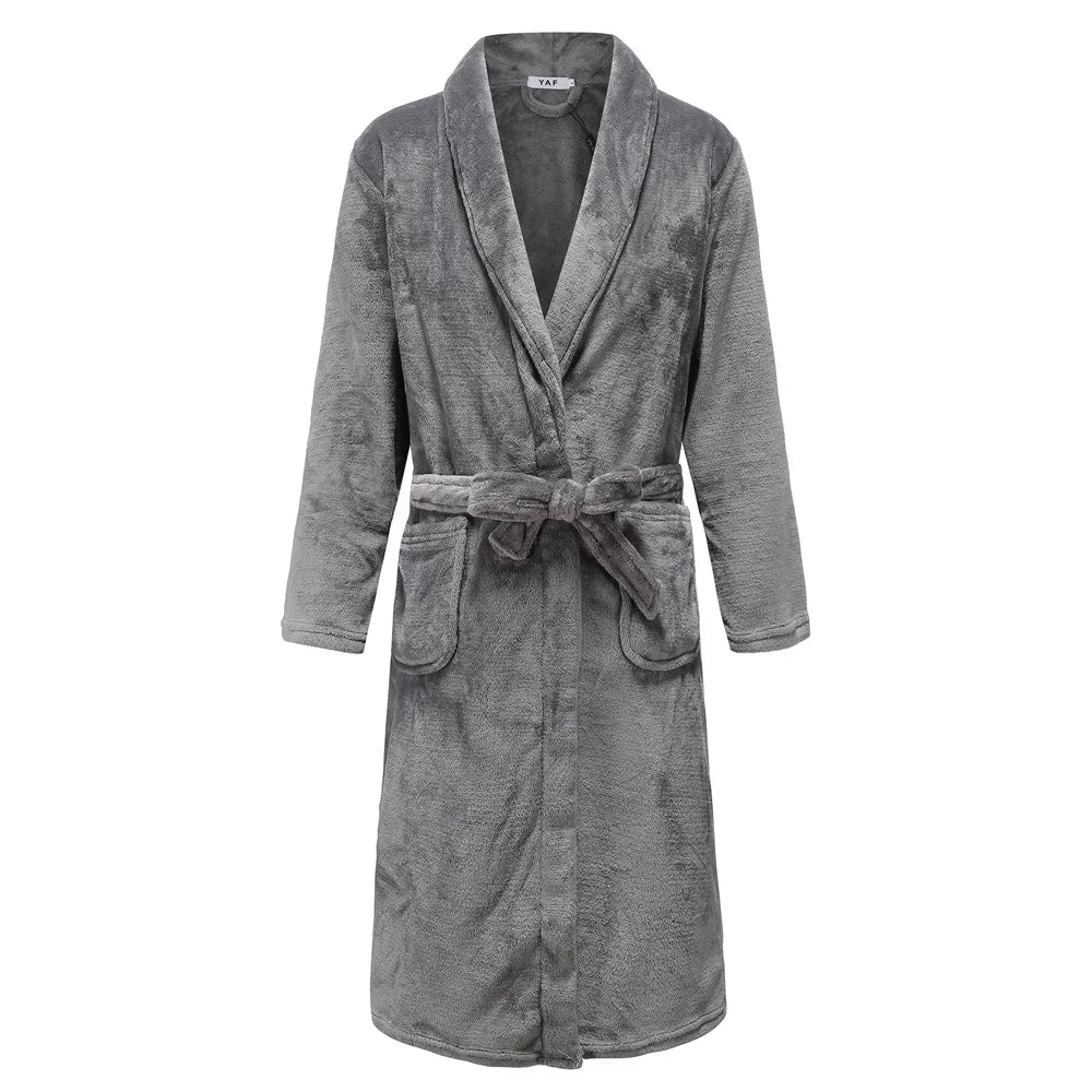 Flannel Robe Kimono Bathrobe Gown Gray 3 3XL