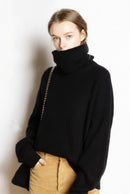 High collar Wool + cashmere sweater Black