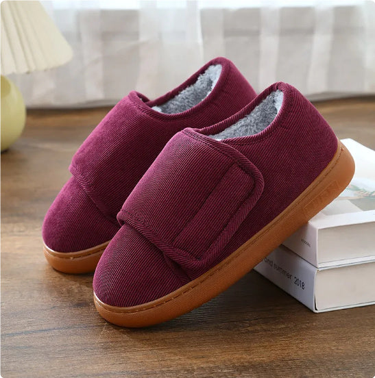 Large Opening Warm Cotton Slippers Bag Heel For Wine Red