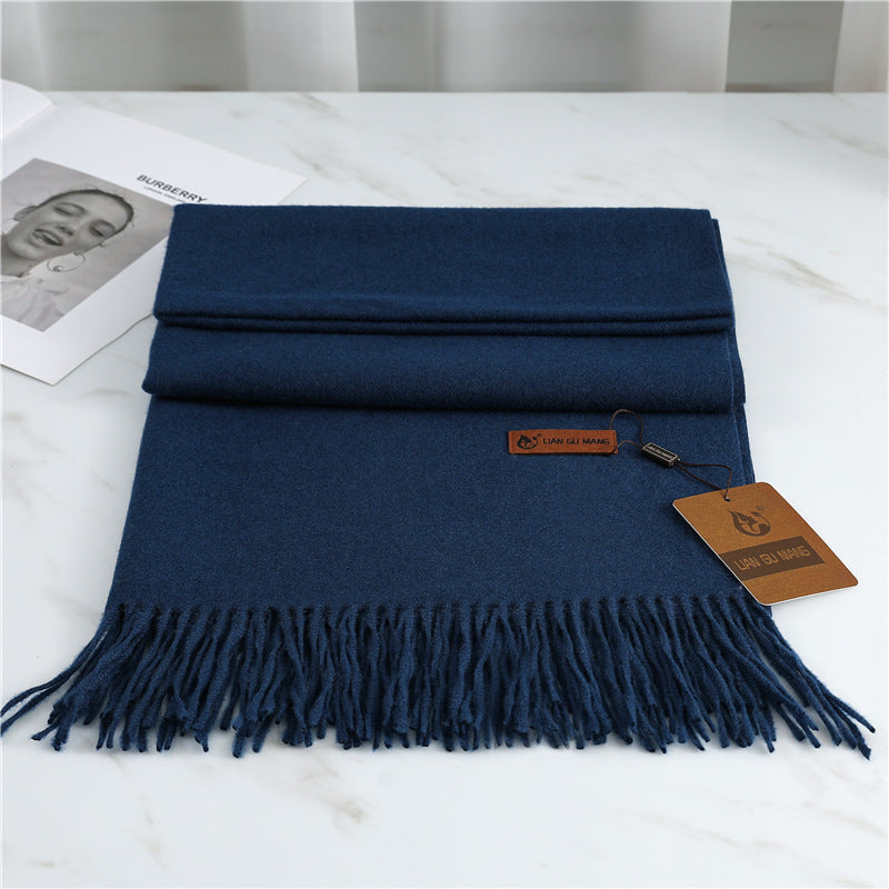 Women's Fashion Scarf Imitation Cashmere FYR330 24 Navy Blue 190x68cm With Tassels