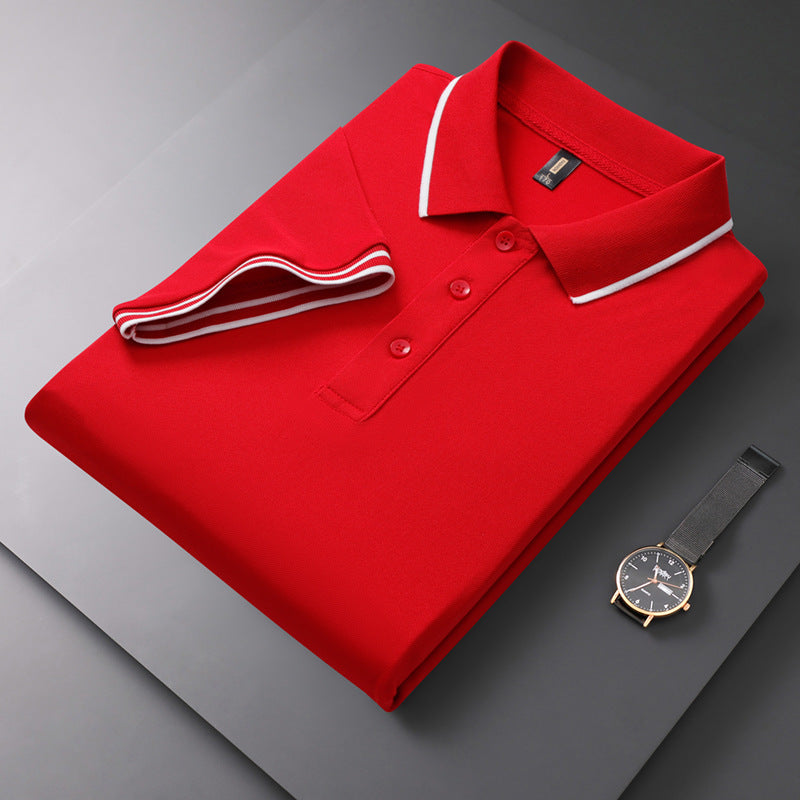 Men's Polo Shirt Lapel T-shirt Summer Short Sleeve Red